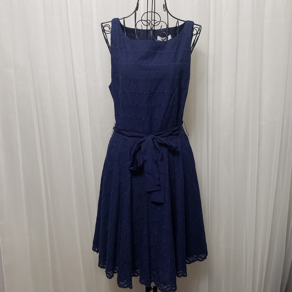 BB Dakota NWT Sz 8 Navy Eyelet Fit & Flare Dress - Picture 5 of 16